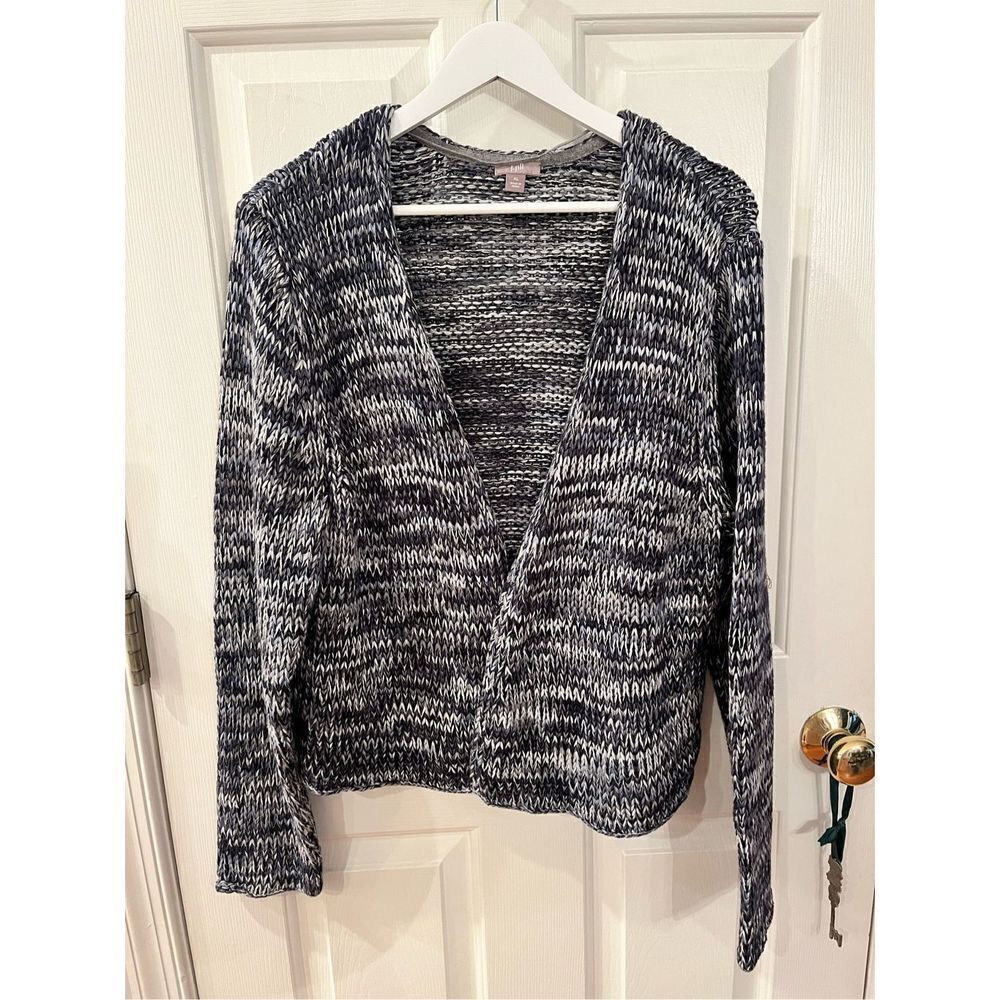 J. Jill Blue & White Space Dye Open Front Cardigan Sweater sz XL EUC